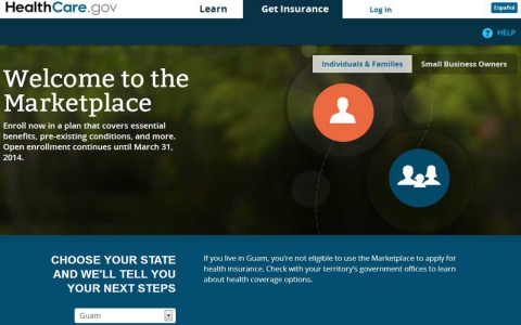 Screen shot of Guam on HealthCare.gov, the official website of the Affordable Care Act health insurance marketplace.
